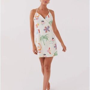 PEPPERMAYO AT LAST SUNRISE LINEN WRAP MINI HALTER DRESS 0 WHITE